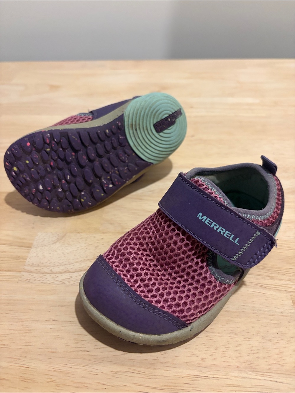 Merrell Bare Steps Kids Pink and Purple Mesh Velcro Water Shoes